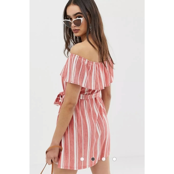 ASOS Design Curve Off-The-Shoulder Pique Stripe Sundress size US 18 (NO BELT!) - Picture 9 of 13
